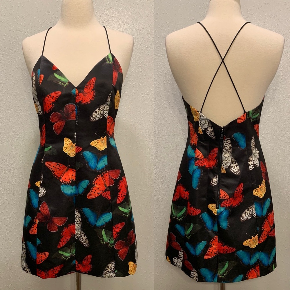 Alice + Olivia Black Butterfly Print Mini Dress - Picture 2 of 10
